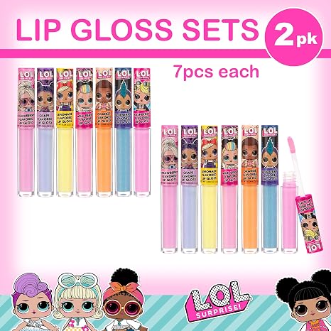 L.O.L. Surprise 7-Pack Lip Gloss Set for Girls | Non-Toxic Kids Makeup Featuring L.O.L. Characters