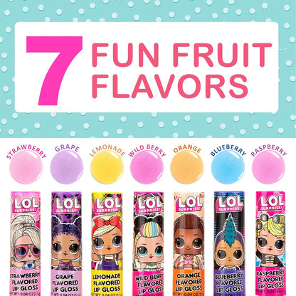 L.O.L. Surprise 7-Pack Lip Gloss Set for Girls | Non-Toxic Kids Makeup Featuring L.O.L. Characters