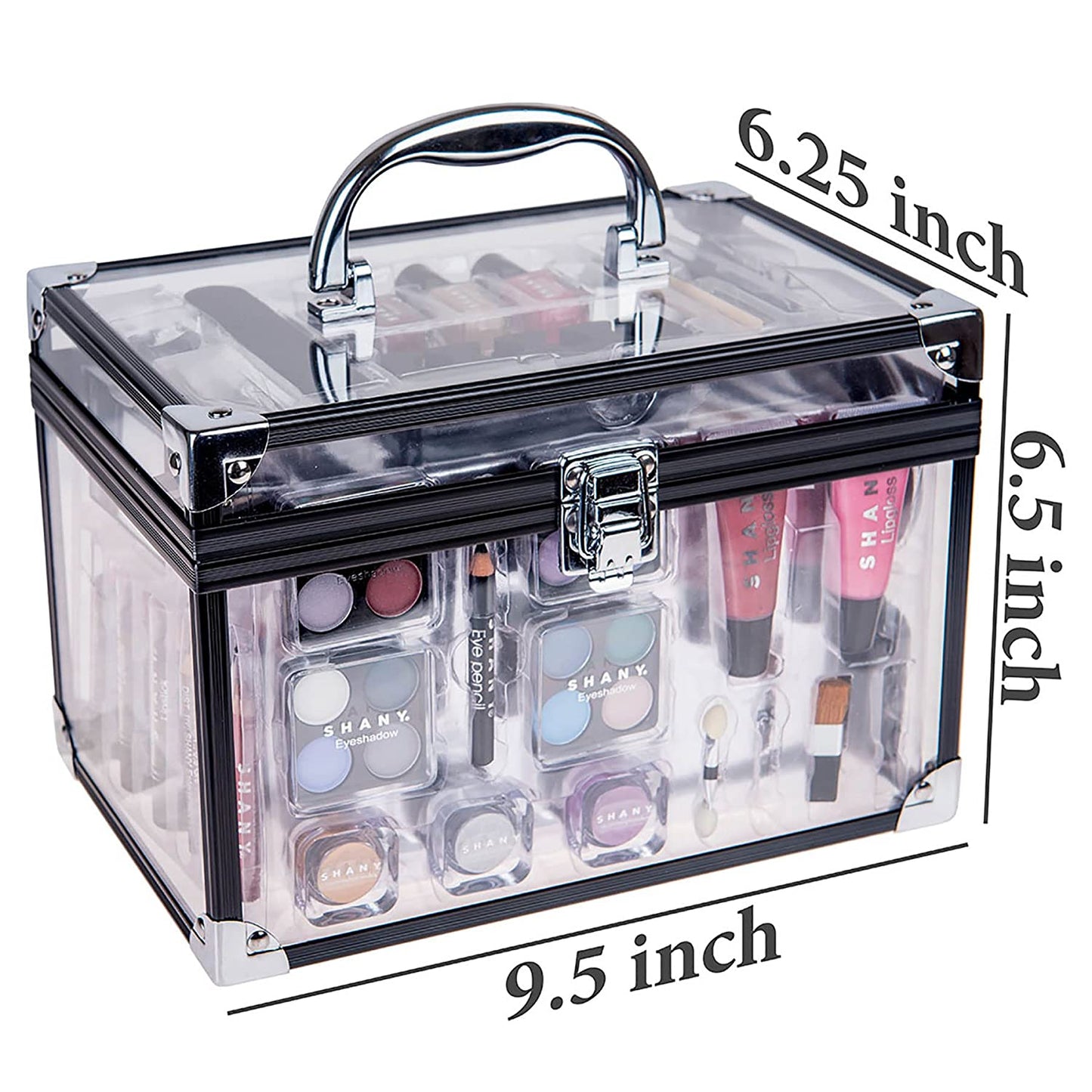 Professional Makeup Train Case with Reusable Aluminum Storage Organizer, Complete Set Including Eye Palettes, Blushes, Face Powders, Manicure and Pedicure Tools, and Cosmetics Brushes - Ideal Gift Set