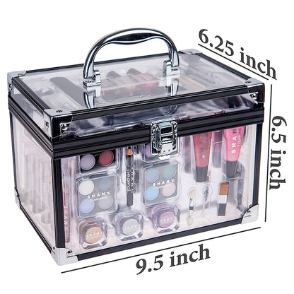 Professional Makeup Train Case with Reusable Aluminum Storage Organizer, Complete Set Including Eye Palettes, Blushes, Face Powders, Manicure and Pedicure Tools, and Cosmetics Brushes - Ideal Gift Set