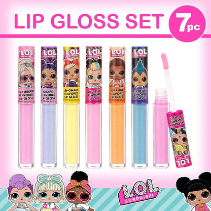 L.O.L. Surprise 7-Pack Lip Gloss Set for Girls | Non-Toxic Kids Makeup Featuring L.O.L. Characters