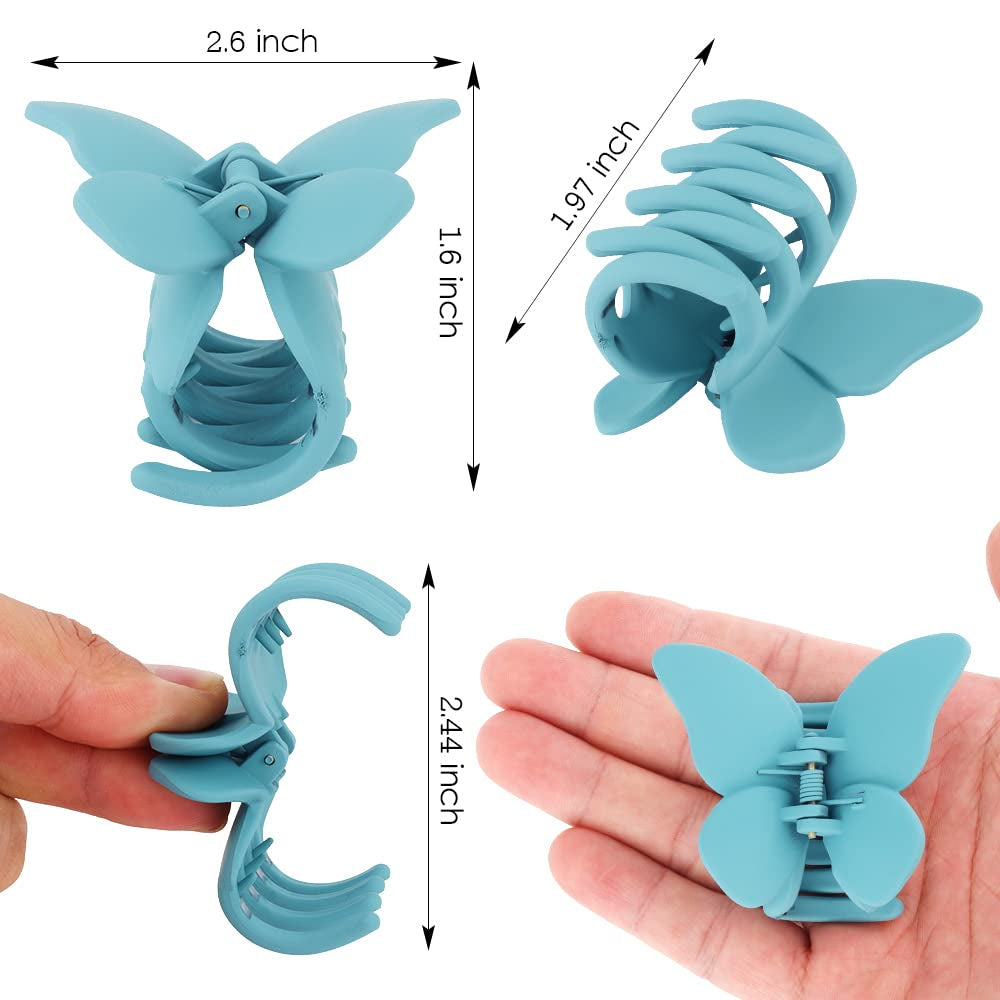 Butterfly Hair Clips - Set of 4 Non-Slip Matte Jaw Clamps for Women and Girls, 2.6" Strong Grip Accessories for Thin to Medium Hair