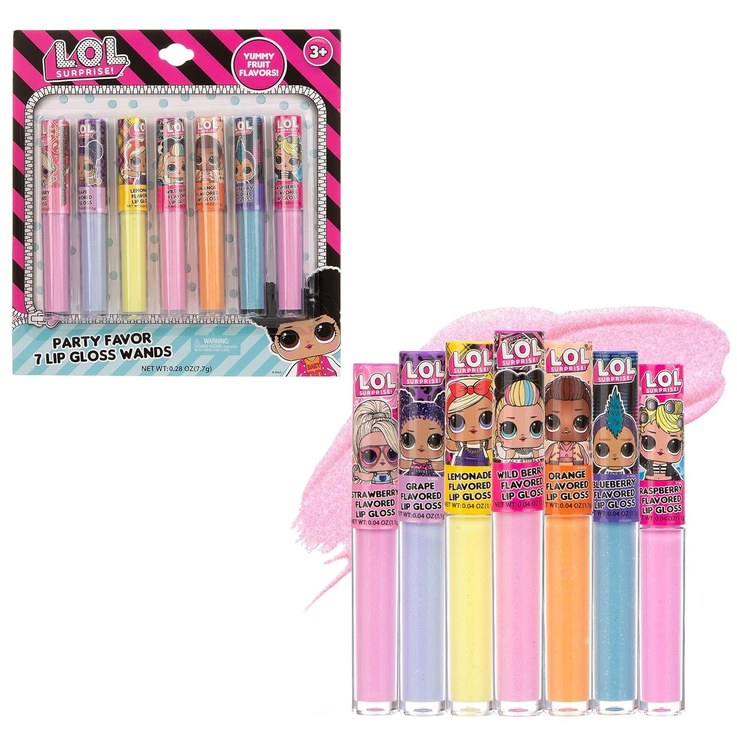 L.O.L. Surprise 7-Pack Lip Gloss Set for Girls | Non-Toxic Kids Makeup Featuring L.O.L. Characters