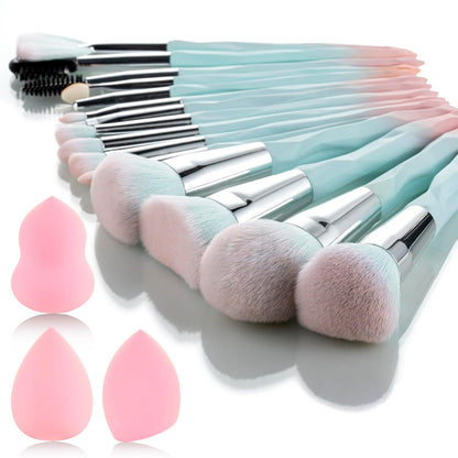 18-Piece Pink and Blue Gradient Makeup Brush and Sponge Set, Soft Synthetic Fibers, Ideal for Beginners and Professionals, Perfect for Valentine's Day and Christmas Gifts