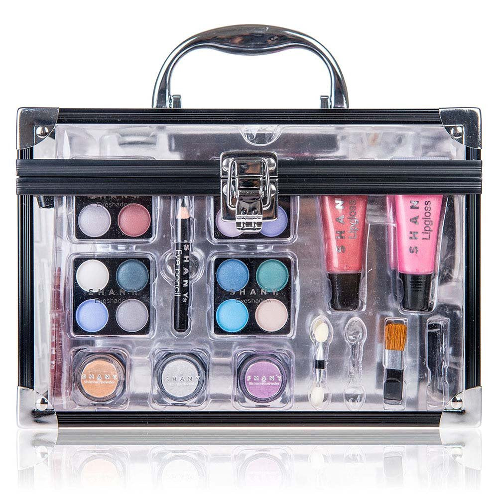 Professional Makeup Train Case with Reusable Aluminum Storage Organizer, Complete Set Including Eye Palettes, Blushes, Face Powders, Manicure and Pedicure Tools, and Cosmetics Brushes - Ideal Gift Set