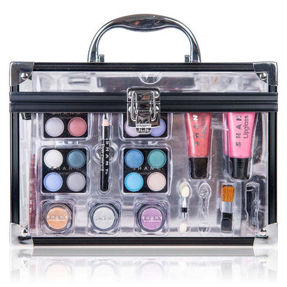 Professional Makeup Train Case with Reusable Aluminum Storage Organizer, Complete Set Including Eye Palettes, Blushes, Face Powders, Manicure and Pedicure Tools, and Cosmetics Brushes - Ideal Gift Set