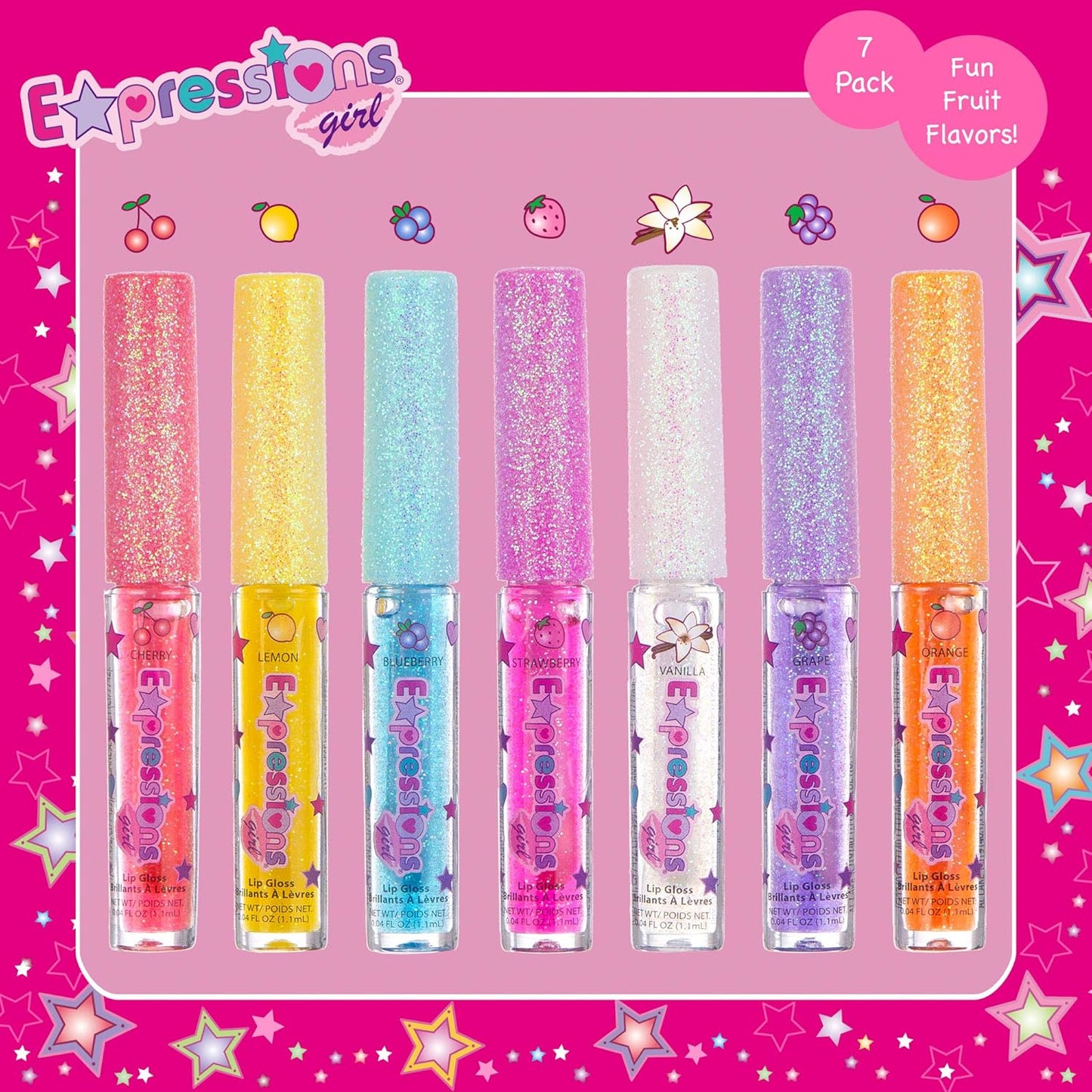 7-Piece Fruity Flavored Lip Gloss Set - Assorted Fruit Flavors | Non-Toxic Makeup for Kids, Teens, and Girls - Ideal Gift for Sweet and Glossy Lip Care