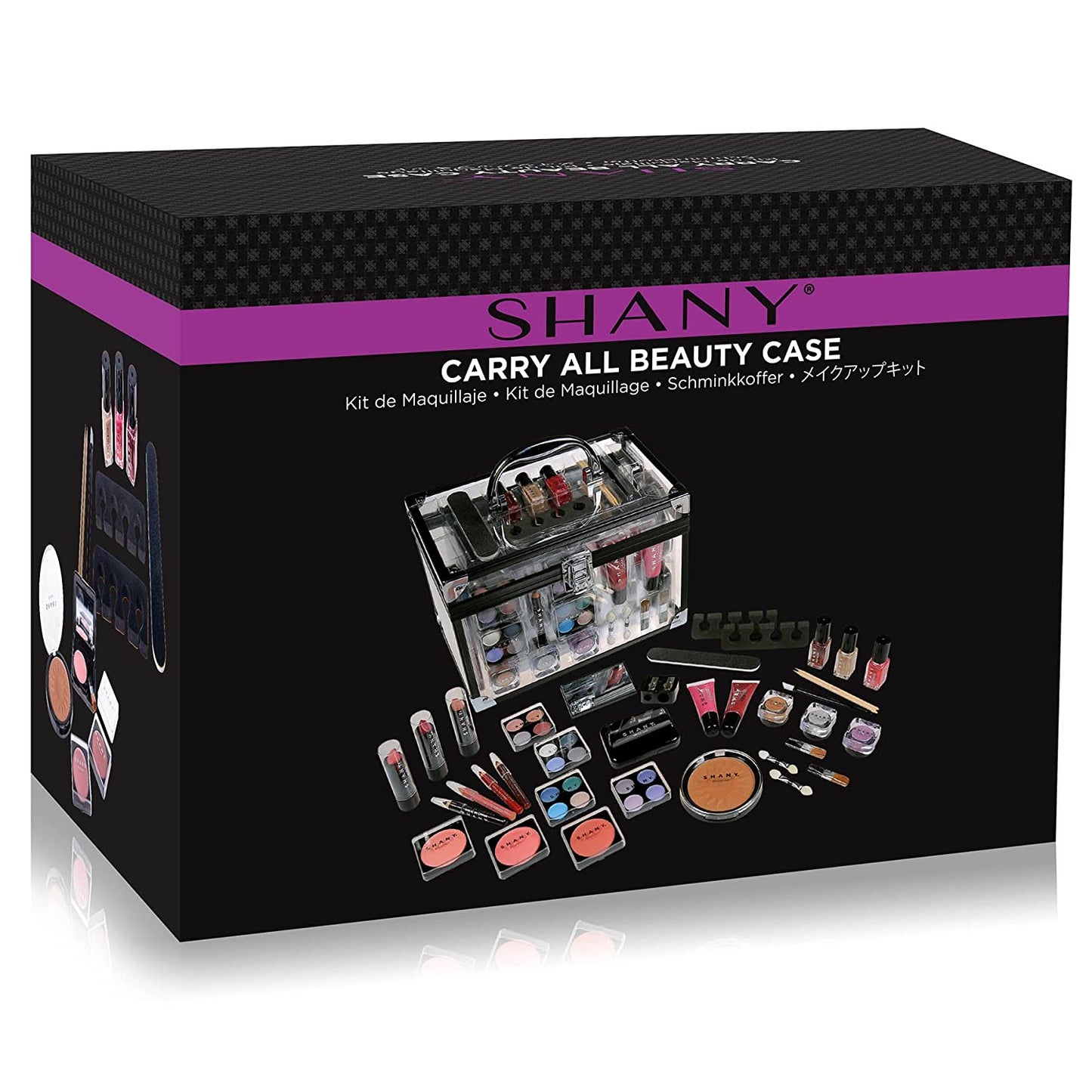 Professional Makeup Train Case with Reusable Aluminum Storage Organizer, Complete Set Including Eye Palettes, Blushes, Face Powders, Manicure and Pedicure Tools, and Cosmetics Brushes - Ideal Gift Set