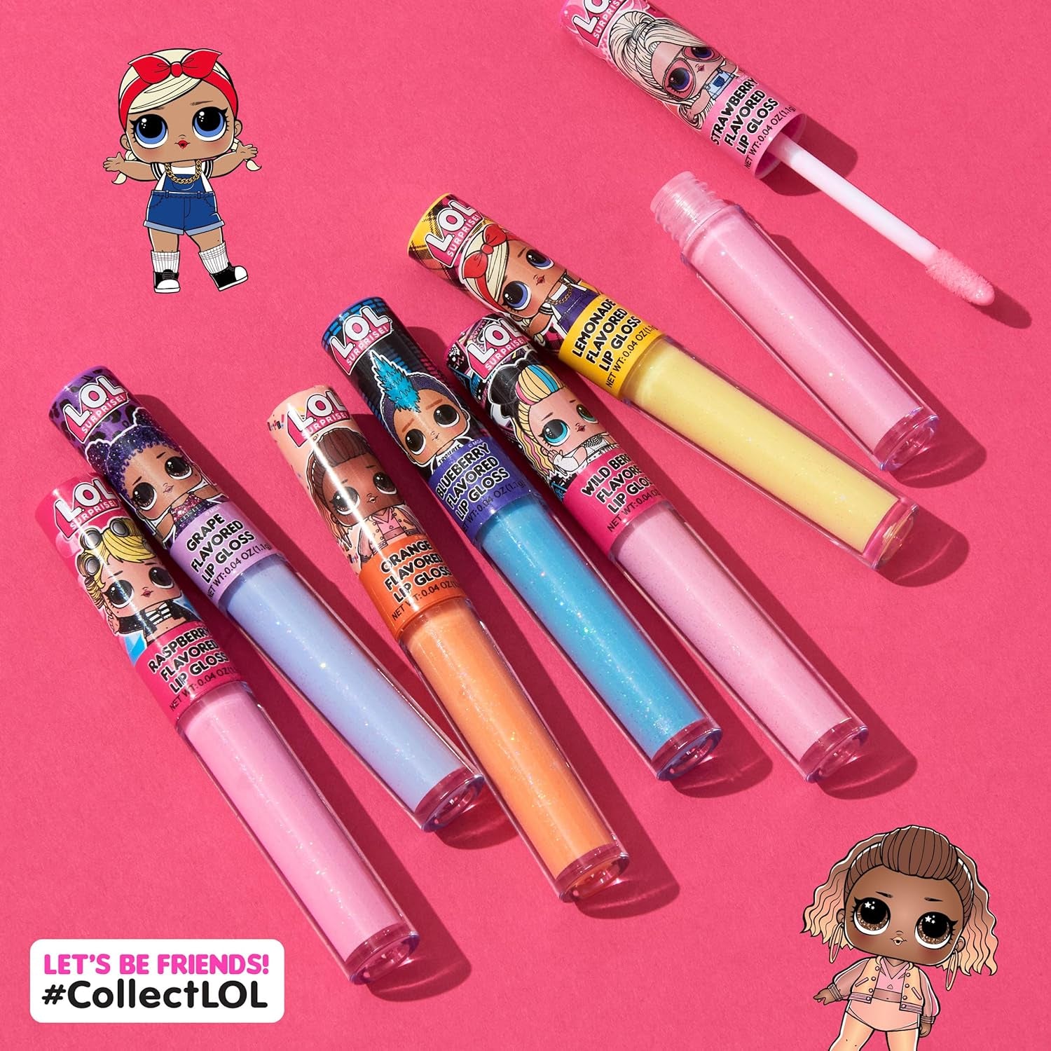 L.O.L. Surprise 7-Pack Lip Gloss Set for Girls | Non-Toxic Kids Makeup Featuring L.O.L. Characters