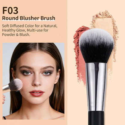 3-Piece Professional Foundation and Contour Brush Set, Angled Synthetic Kabuki Brushes for Blending, Setting, and Buffing with Liquid, Cream, and Powder Cosmetics (Black)