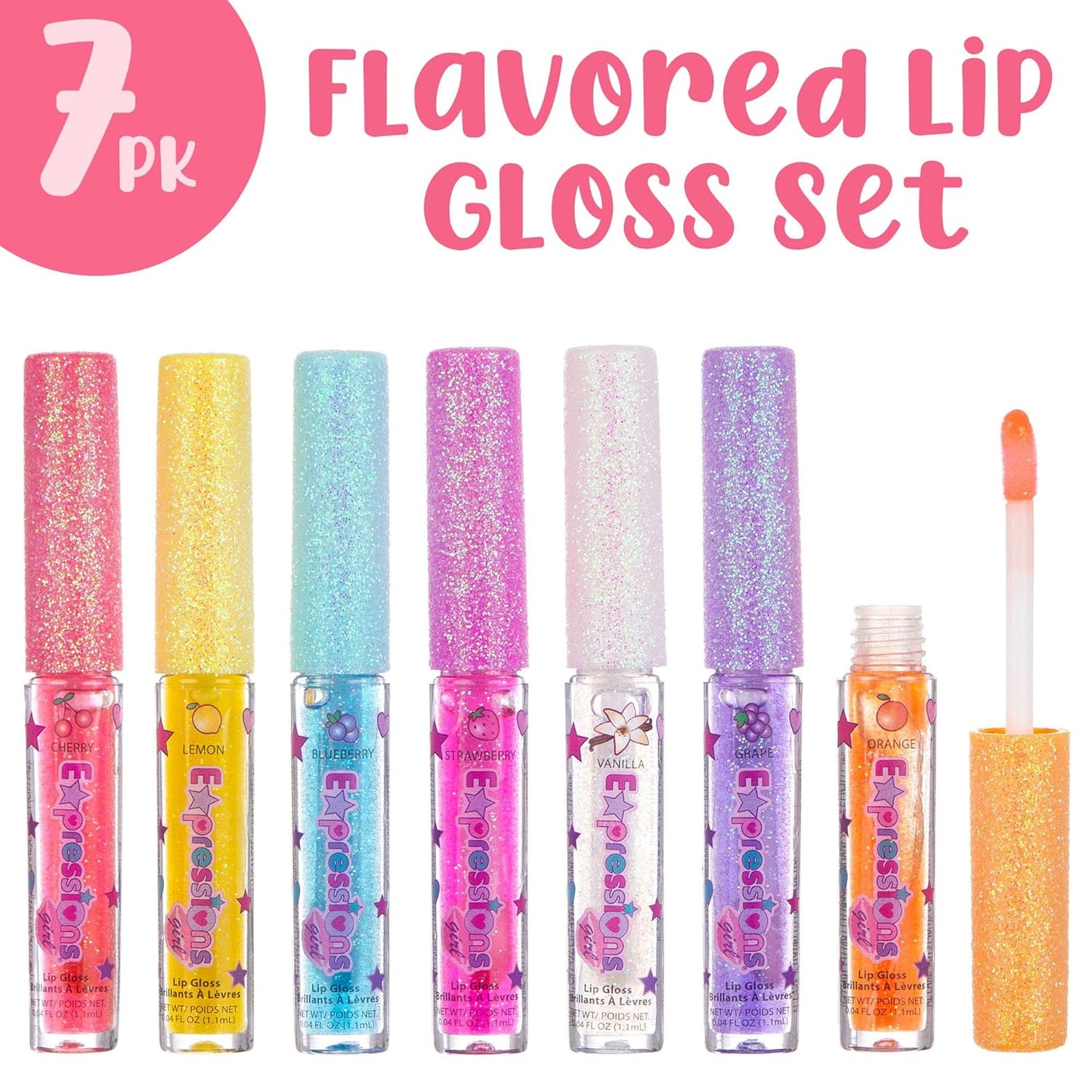 7-Piece Fruity Flavored Lip Gloss Set - Assorted Fruit Flavors | Non-Toxic Makeup for Kids, Teens, and Girls - Ideal Gift for Sweet and Glossy Lip Care
