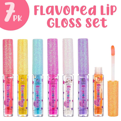 7-Piece Fruity Flavored Lip Gloss Set - Assorted Fruit Flavors | Non-Toxic Makeup for Kids, Teens, and Girls - Ideal Gift for Sweet and Glossy Lip Care