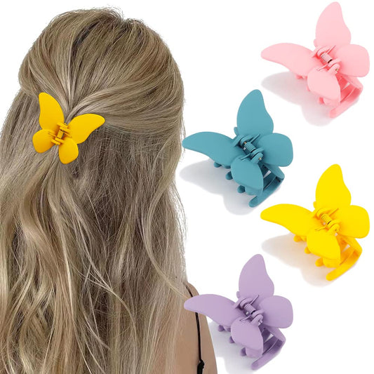 Butterfly Hair Clips - Set of 4 Non-Slip Matte Jaw Clamps for Women and Girls, 2.6" Strong Grip Accessories for Thin to Medium Hair