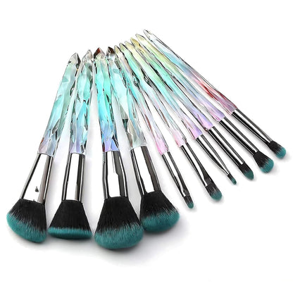 10-Piece Premium Synthetic Makeup Brush Set with Crystal Handles - Professional Face and Eye Brushes for Foundation, Concealer, and Eyeshadow