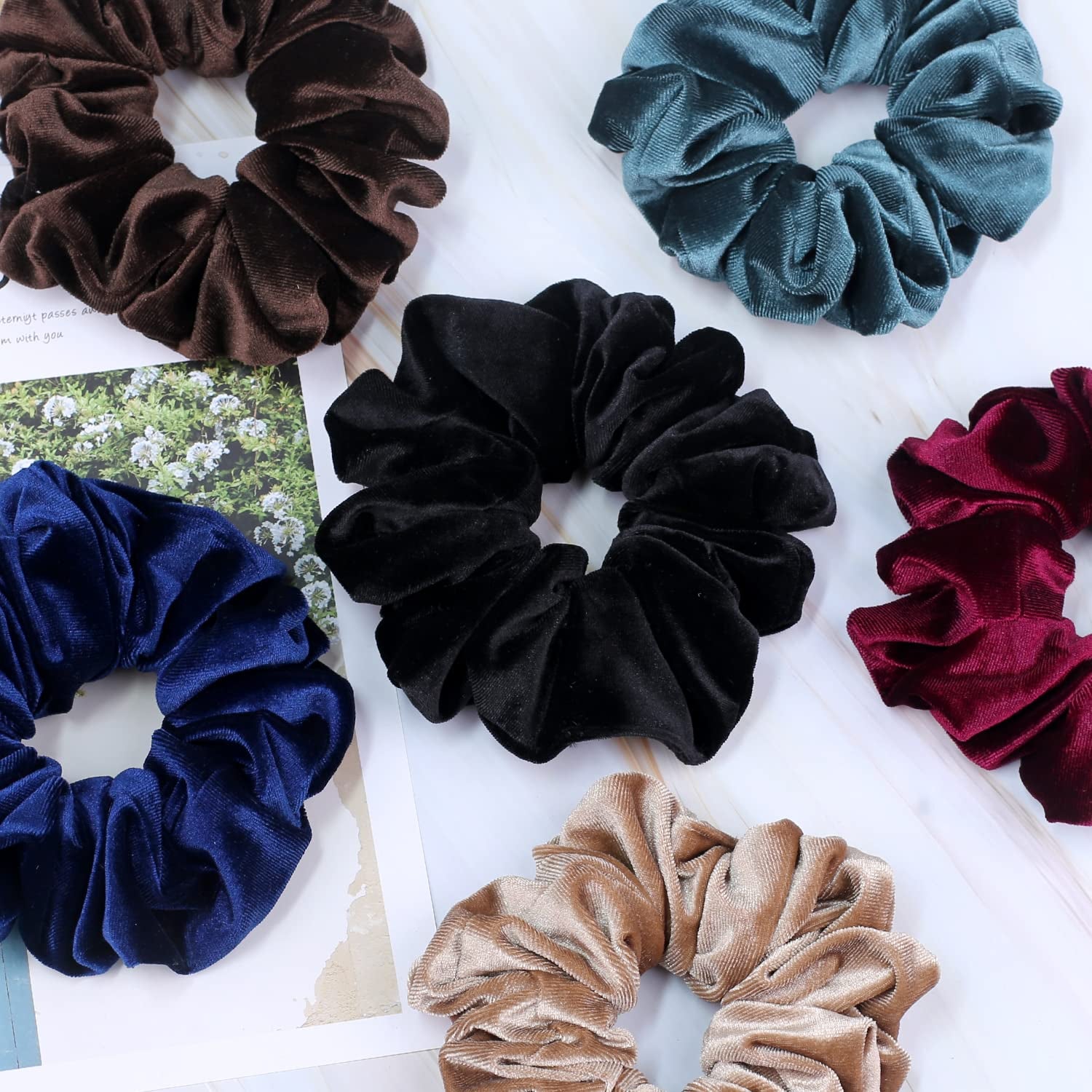 Premium Velvet Extra Large Scrunchies for Thick Hair - 6 Inch Jumbo Elastic Hair Accessories, Set of 4, Dark Color