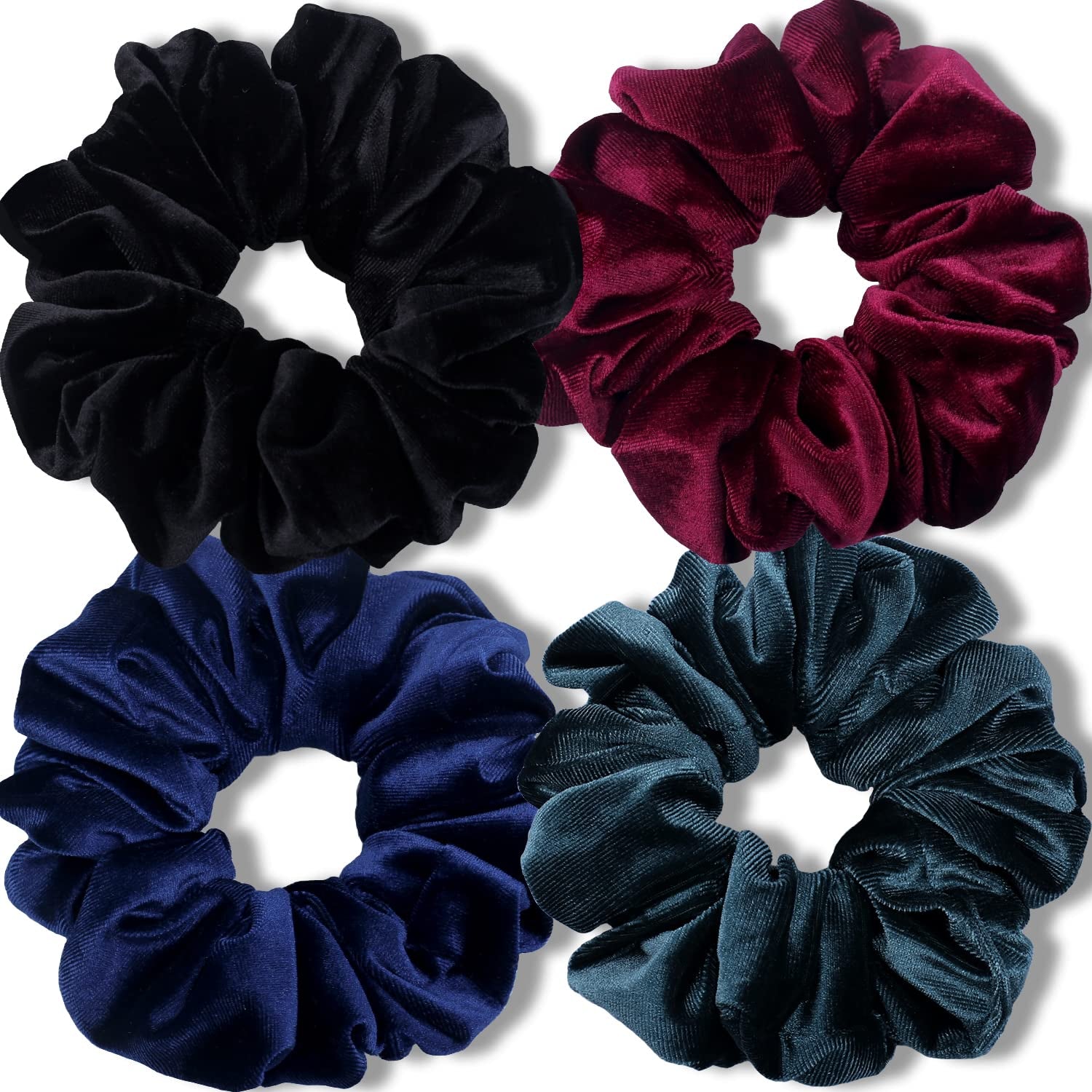 Premium Velvet Extra Large Scrunchies for Thick Hair - 6 Inch Jumbo Elastic Hair Accessories, Set of 4, Dark Color