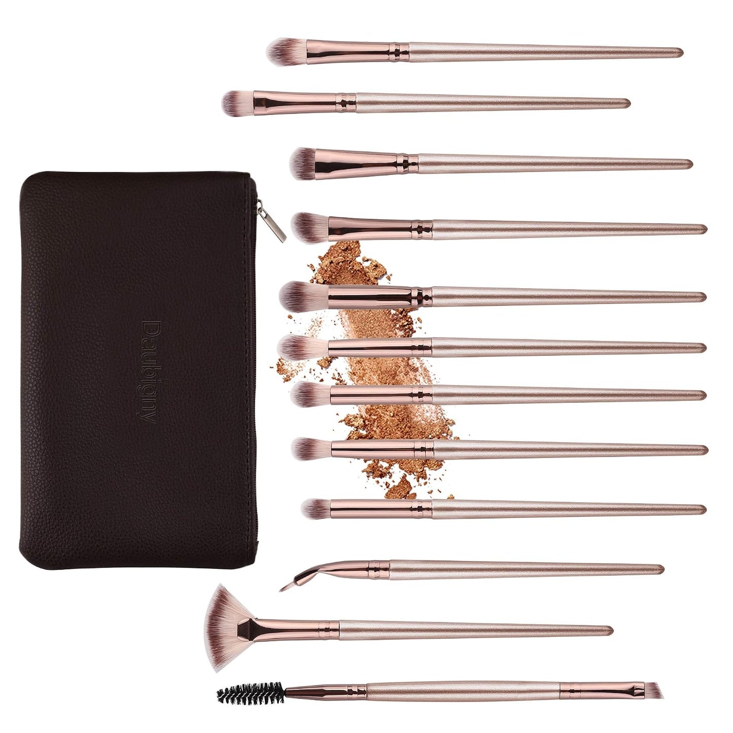 12-Piece Professional Eye Makeup Brush Set for Eyeshadow, Concealer, Eyebrow, Foundation, and Powder with Carrying Bag in Champagne Gold