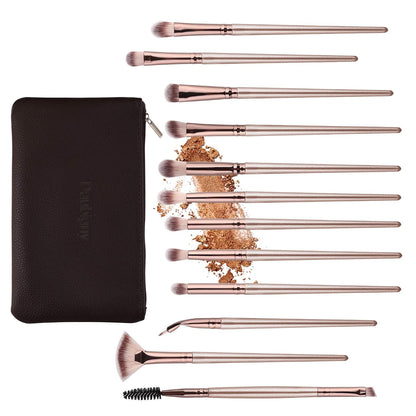 12-Piece Professional Eye Makeup Brush Set for Eyeshadow, Concealer, Eyebrow, Foundation, and Powder with Carrying Bag in Champagne Gold