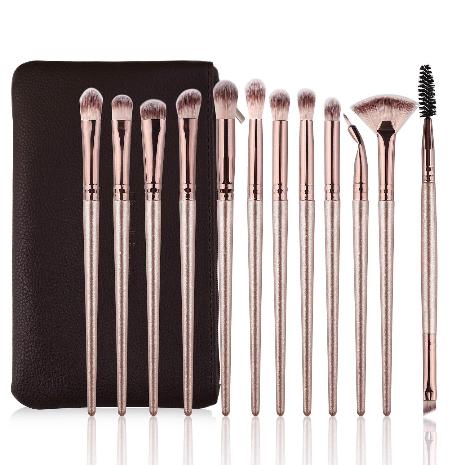 12-Piece Professional Eye Makeup Brush Set for Eyeshadow, Concealer, Eyebrow, Foundation, and Powder with Carrying Bag in Champagne Gold