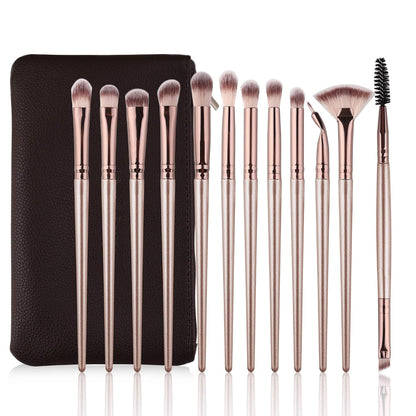 12-Piece Professional Eye Makeup Brush Set for Eyeshadow, Concealer, Eyebrow, Foundation, and Powder with Carrying Bag in Champagne Gold