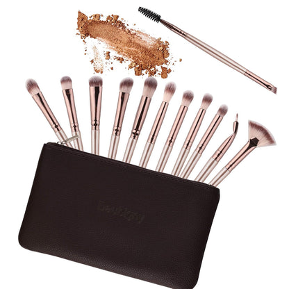 12-Piece Professional Eye Makeup Brush Set for Eyeshadow, Concealer, Eyebrow, Foundation, and Powder with Carrying Bag in Champagne Gold