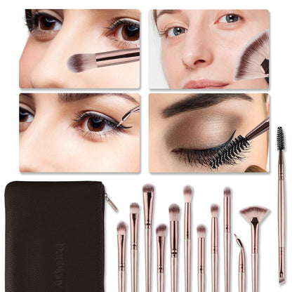 12-Piece Professional Eye Makeup Brush Set for Eyeshadow, Concealer, Eyebrow, Foundation, and Powder with Carrying Bag in Champagne Gold