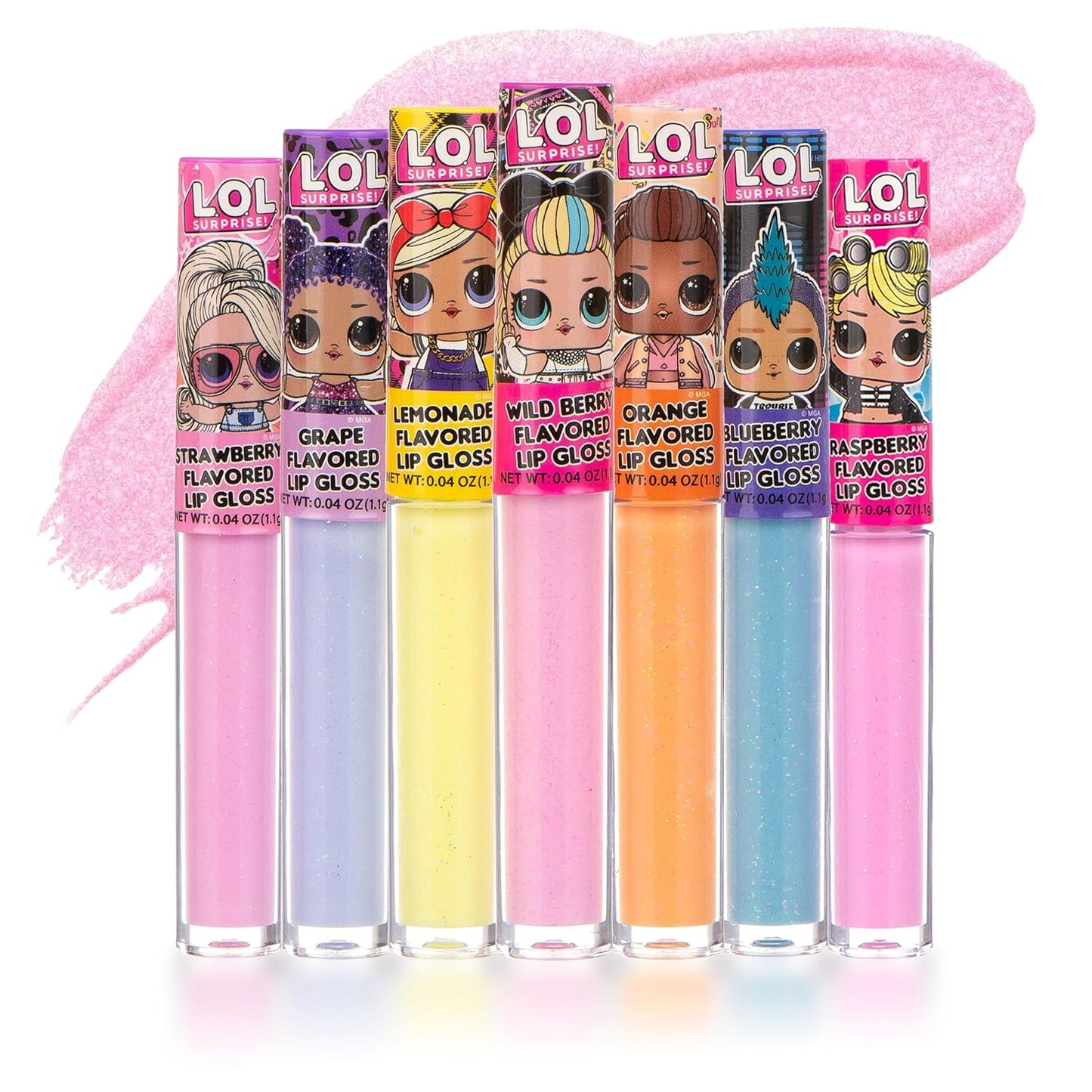 L.O.L. Surprise 7-Pack Lip Gloss Set for Girls | Non-Toxic Kids Makeup Featuring L.O.L. Characters
