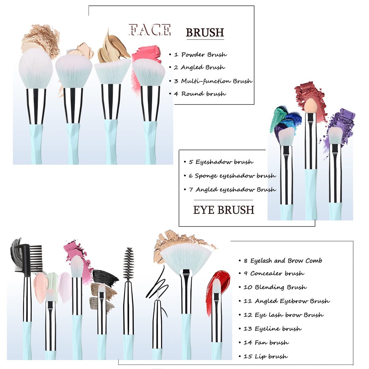 18-Piece Pink and Blue Gradient Makeup Brush and Sponge Set, Soft Synthetic Fibers, Ideal for Beginners and Professionals, Perfect for Valentine's Day and Christmas Gifts