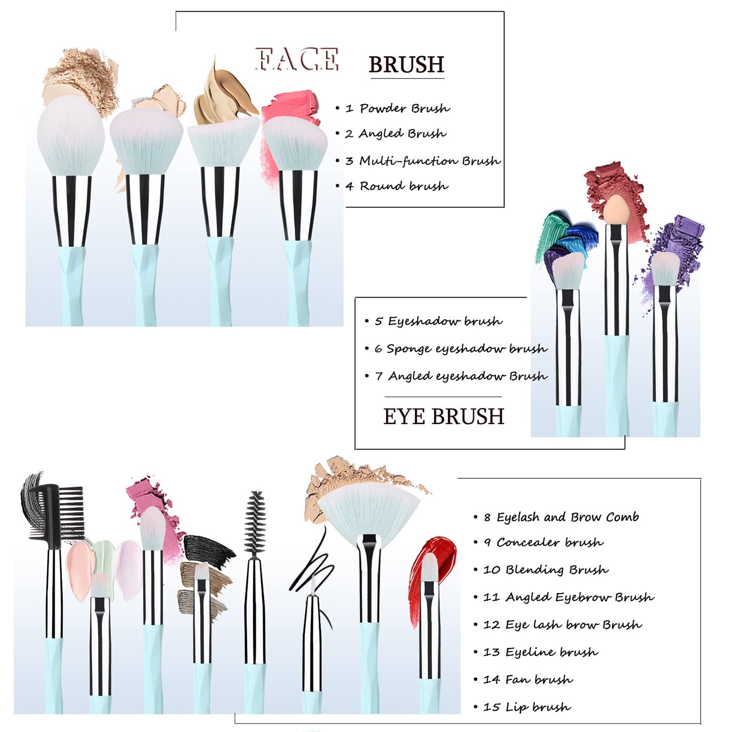 18-Piece Pink and Blue Gradient Makeup Brush and Sponge Set, Soft Synthetic Fibers, Ideal for Beginners and Professionals, Perfect for Valentine's Day and Christmas Gifts