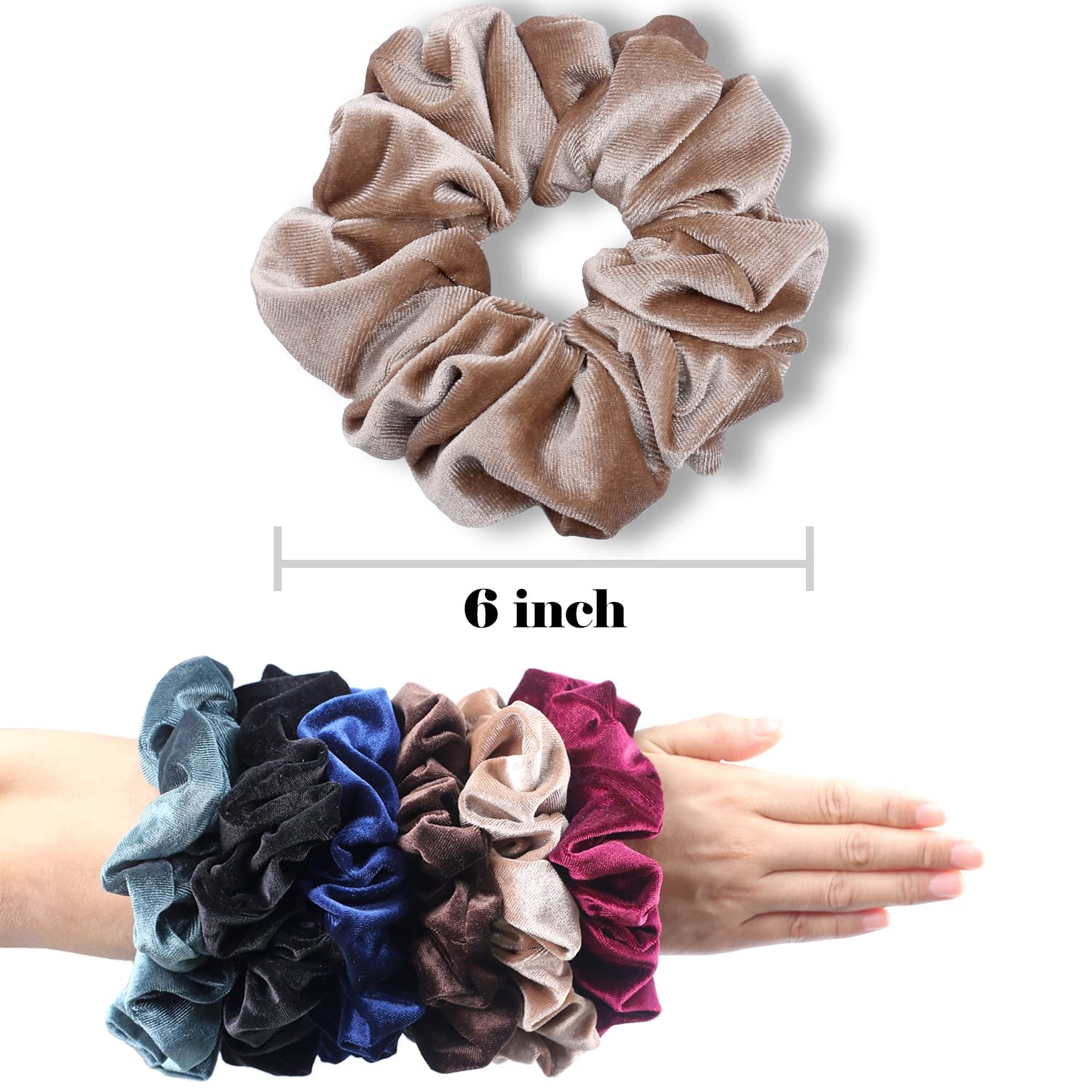 Premium Velvet Extra Large Scrunchies for Thick Hair - 6 Inch Jumbo Elastic Hair Accessories, Set of 4, Dark Color