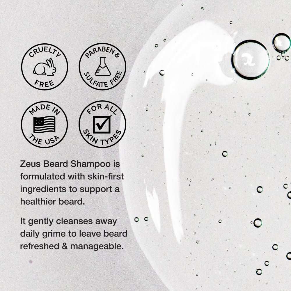 Beard Shampoo Wash for Men with Natural Oils - 8 Fl Oz Sandalwood Formula | Cleansing and Moisturizing Beard Wash with Green Tea and Chamomile for Healthier, Softer, Flake-Free Beard Growth - Made in USA