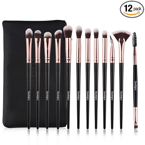 12-Piece Professional Eye Makeup Brush Set for Eyeshadow, Concealer, Eyebrow, Foundation, and Powder with Carrying Bag in Champagne Gold