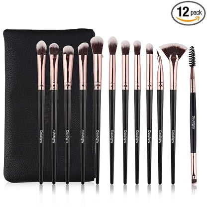 12-Piece Professional Eye Makeup Brush Set for Eyeshadow, Concealer, Eyebrow, Foundation, and Powder with Carrying Bag in Champagne Gold