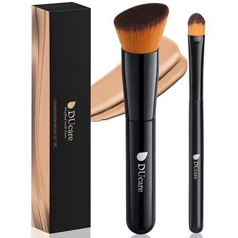 3-Piece Professional Foundation and Contour Brush Set, Angled Synthetic Kabuki Brushes for Blending, Setting, and Buffing with Liquid, Cream, and Powder Cosmetics (Black)