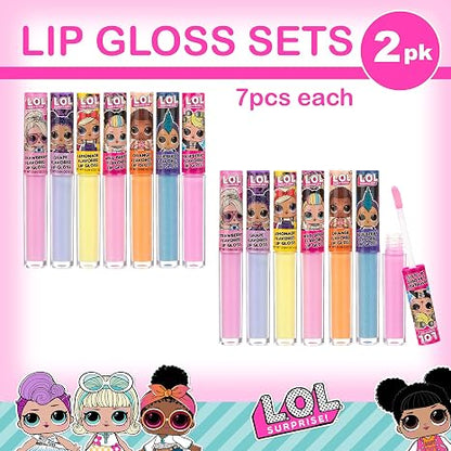 L.O.L. Surprise 7-Pack Lip Gloss Set for Girls | Non-Toxic Kids Makeup Featuring L.O.L. Characters