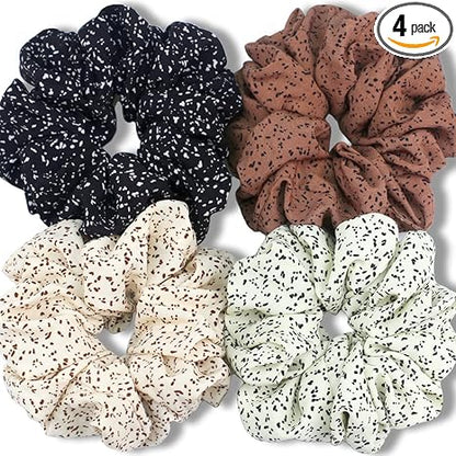 Premium Velvet Extra Large Scrunchies for Thick Hair - 6 Inch Jumbo Elastic Hair Accessories, Set of 4, Dark Color