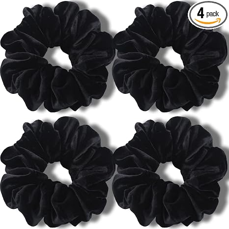 Premium Velvet Extra Large Scrunchies for Thick Hair - 6 Inch Jumbo Elastic Hair Accessories, Set of 4, Dark Color
