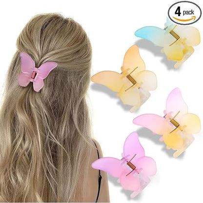 Butterfly Hair Clips - Set of 4 Non-Slip Matte Jaw Clamps for Women and Girls, 2.6" Strong Grip Accessories for Thin to Medium Hair