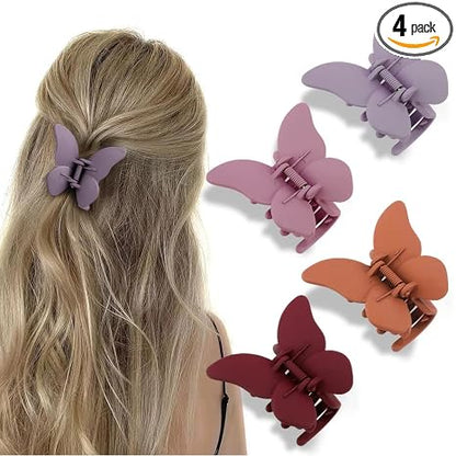 Butterfly Hair Clips - Set of 4 Non-Slip Matte Jaw Clamps for Women and Girls, 2.6" Strong Grip Accessories for Thin to Medium Hair