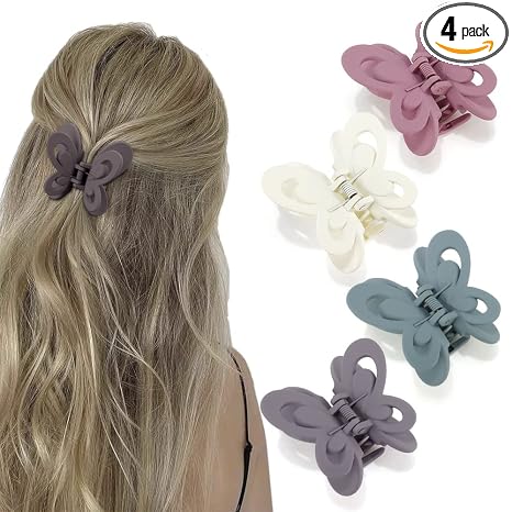 Butterfly Hair Clips - Set of 4 Non-Slip Matte Jaw Clamps for Women and Girls, 2.6" Strong Grip Accessories for Thin to Medium Hair