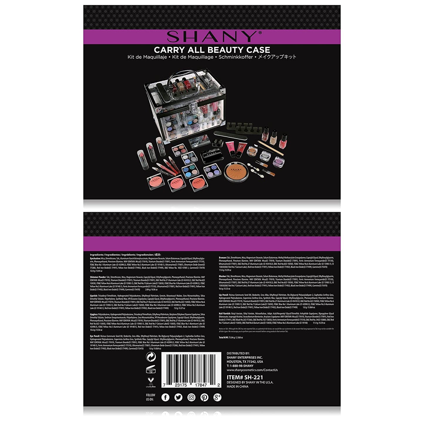 Professional Makeup Train Case with Reusable Aluminum Storage Organizer, Complete Set Including Eye Palettes, Blushes, Face Powders, Manicure and Pedicure Tools, and Cosmetics Brushes - Ideal Gift Set