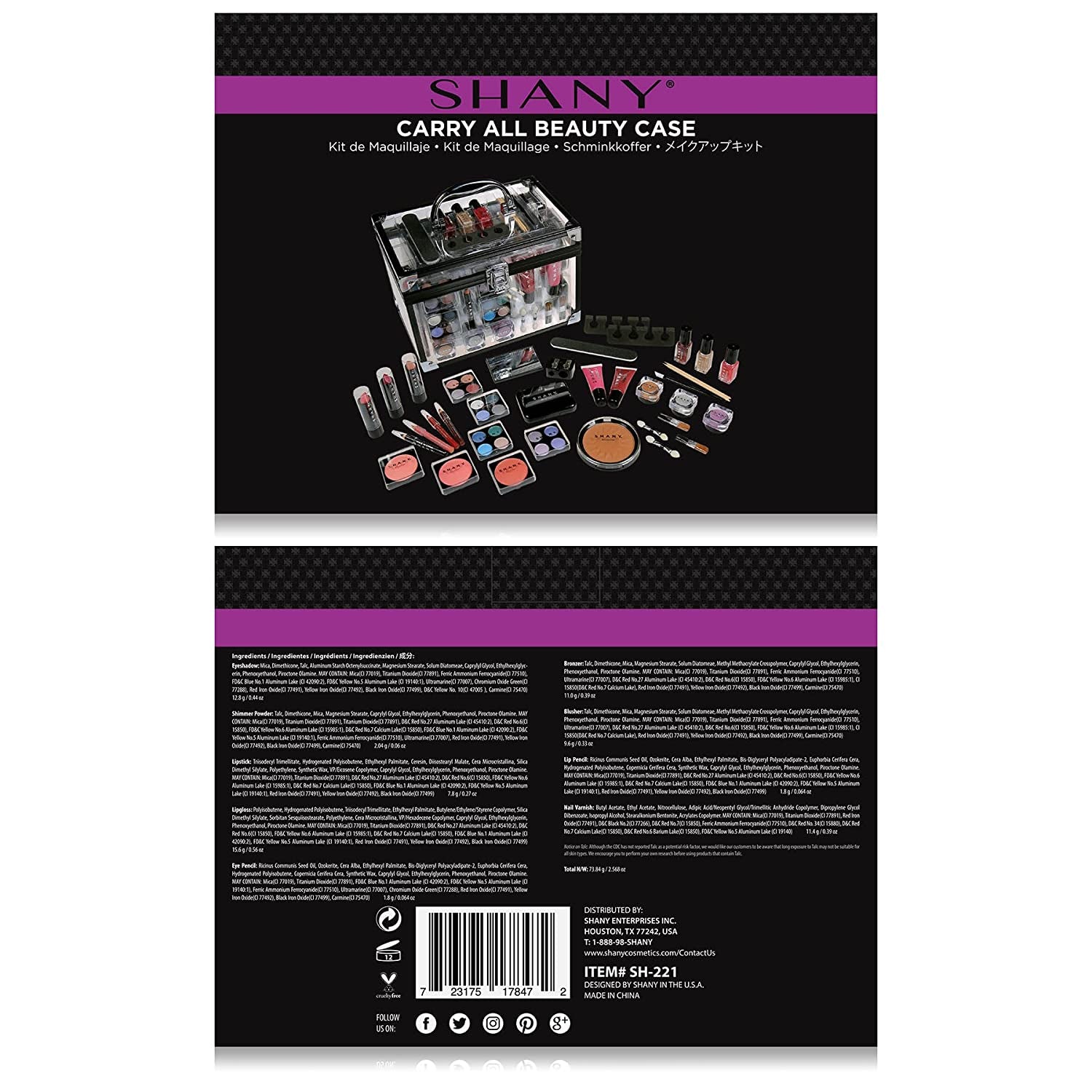 Professional Makeup Train Case with Reusable Aluminum Storage Organizer, Complete Set Including Eye Palettes, Blushes, Face Powders, Manicure and Pedicure Tools, and Cosmetics Brushes - Ideal Gift Set