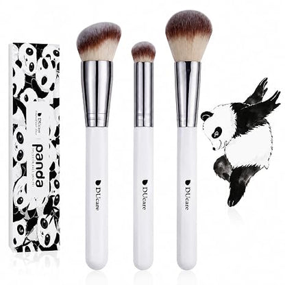 3-Piece Professional Foundation and Contour Brush Set, Angled Synthetic Kabuki Brushes for Blending, Setting, and Buffing with Liquid, Cream, and Powder Cosmetics (Black)
