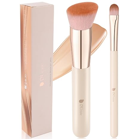3-Piece Professional Foundation and Contour Brush Set, Angled Synthetic Kabuki Brushes for Blending, Setting, and Buffing with Liquid, Cream, and Powder Cosmetics (Black)
