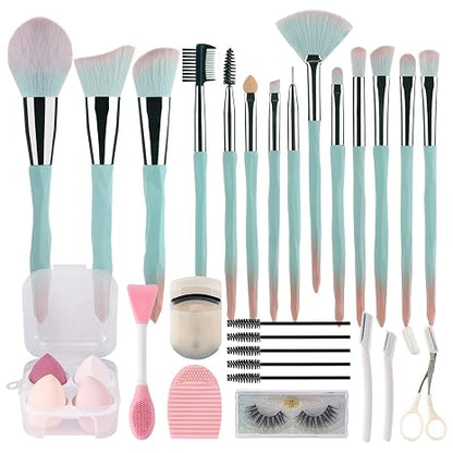18-Piece Pink and Blue Gradient Makeup Brush and Sponge Set, Soft Synthetic Fibers, Ideal for Beginners and Professionals, Perfect for Valentine's Day and Christmas Gifts