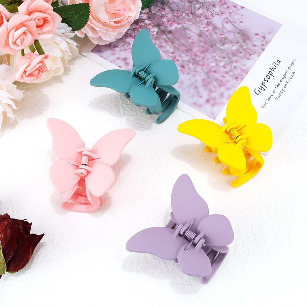 Butterfly Hair Clips - Set of 4 Non-Slip Matte Jaw Clamps for Women and Girls, 2.6" Strong Grip Accessories for Thin to Medium Hair