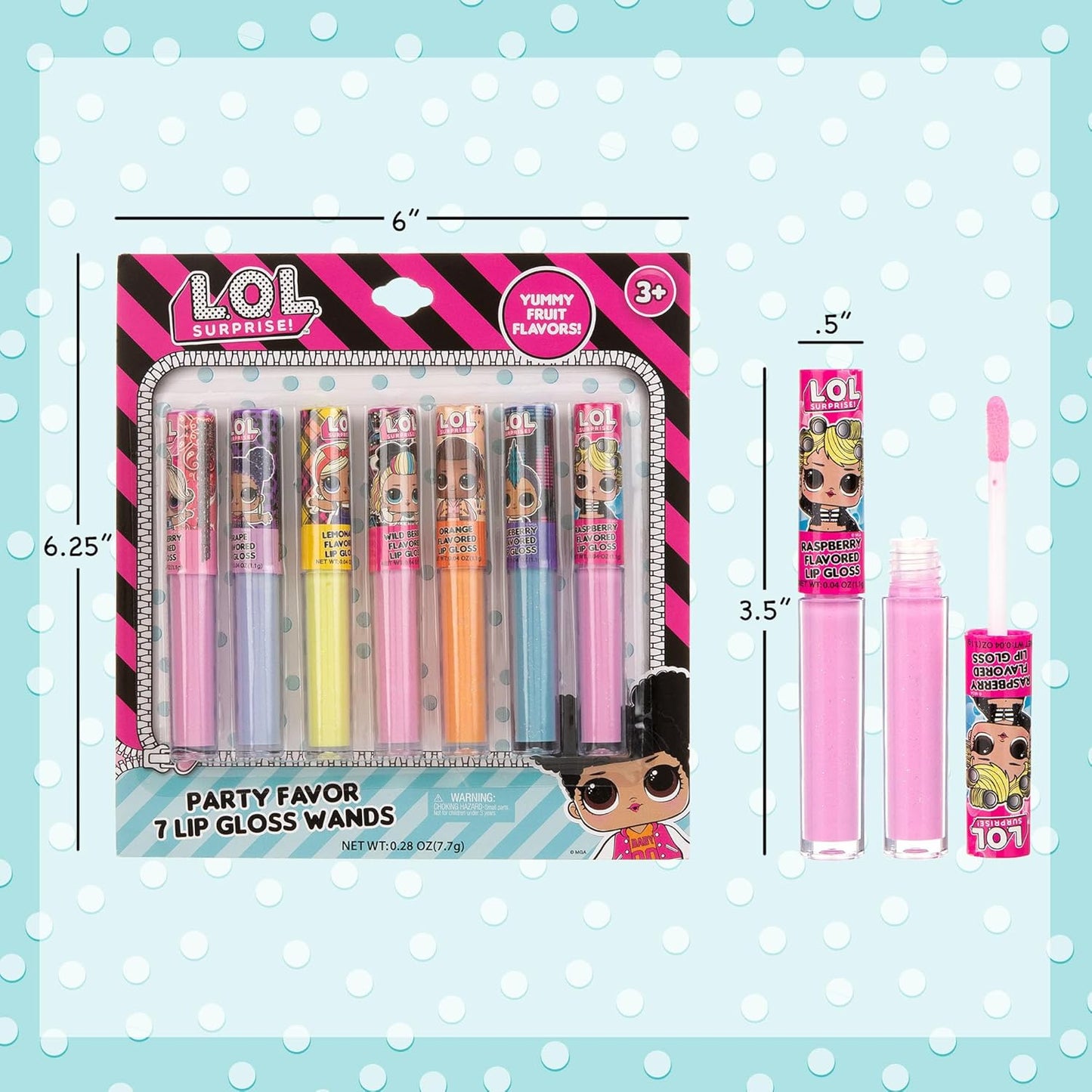 L.O.L. Surprise 7-Pack Lip Gloss Set for Girls | Non-Toxic Kids Makeup Featuring L.O.L. Characters