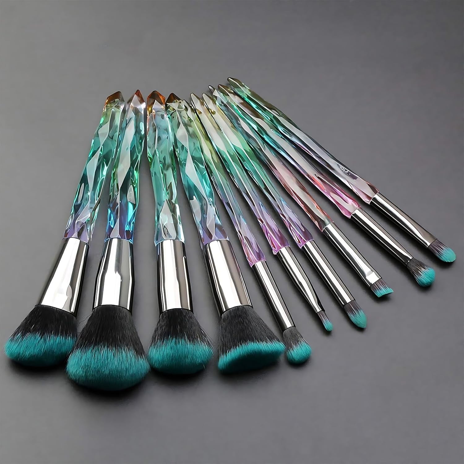 10-Piece Premium Synthetic Makeup Brush Set with Crystal Handles - Professional Face and Eye Brushes for Foundation, Concealer, and Eyeshadow