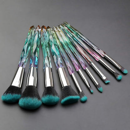 10-Piece Premium Synthetic Makeup Brush Set with Crystal Handles - Professional Face and Eye Brushes for Foundation, Concealer, and Eyeshadow