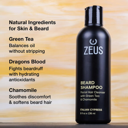 Beard Shampoo Wash for Men with Natural Oils - 8 Fl Oz Sandalwood Formula | Cleansing and Moisturizing Beard Wash with Green Tea and Chamomile for Healthier, Softer, Flake-Free Beard Growth - Made in USA